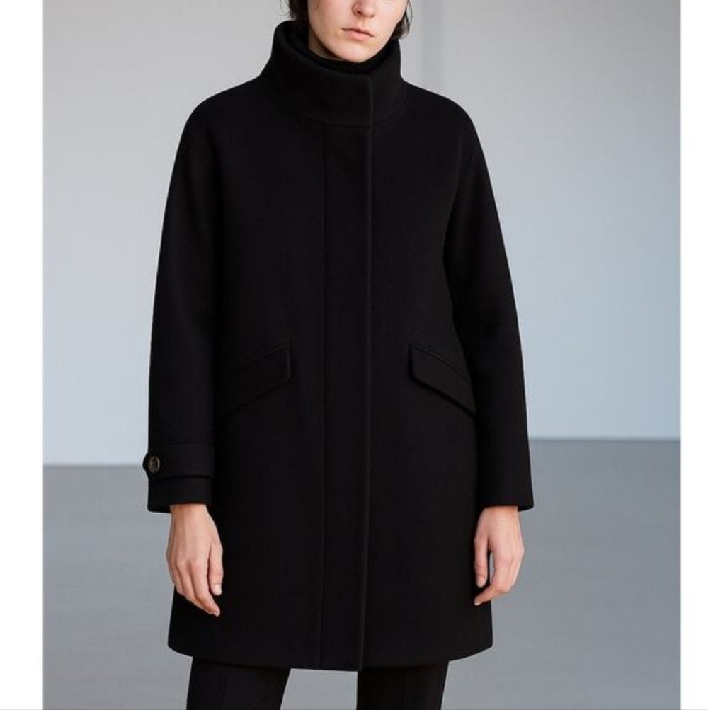 J. Crew Italian Stadium Cloth by Nello Gori Cocoon Coat Size 8 Black
